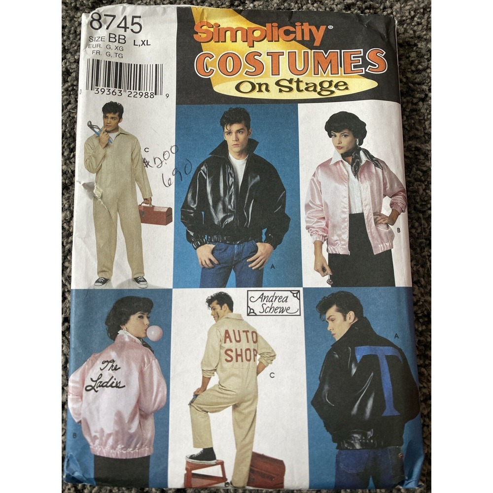 Simplicity 8745 Costumes On Stage Grease 1999 UNCUT Size BB Large Extra Large